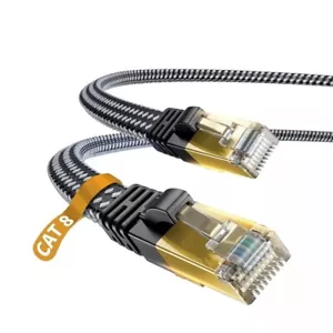High-Speed Cat 8 Ethernet Kabel, 3 Fuß, Nylon geflochten, 2000 MHz, RJ45, schwarz - Bild 1 von 6