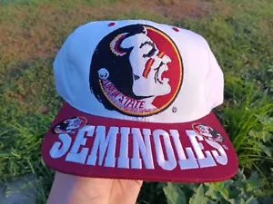 Vintage 90s Florida State Seminoles FSU Big Logo Brim Spell Out VTG SnapBack Hat - Picture 1 of 11