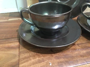 Becher Juliska Zinn Steinzeug Tasse 3"X4,4" Untertasse 7" Übergröße Cappucino Neu ohne Etikett - Bild 1 von 11