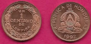 HONDURAS 1 CENTAVO 1992 UNC SENZA NUVOLE DIETRO PIRAMIDI,STEMMA NAZIONALE - Foto 1 di 1