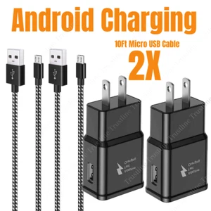 2Pack Micro USB Data Cable 10Ft Fast Charger US Plug Samsung S7 S6 Android LG  - Picture 1 of 11