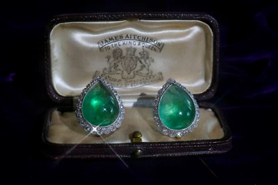 Pendientes Esmeralda Colombiana 18K Diamante Antiguo Certificado GIA ¡Enormes 25,12 quilates! Foto 1 de 4