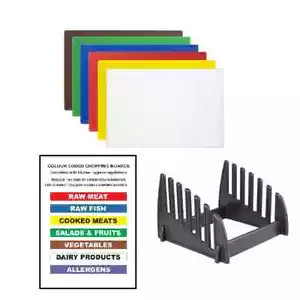 6 pieces commercial Chopping Board Set With Rack & Wall Chart - Picture 1 of 9