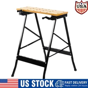 Folding Sawhorse Worktable 4 Bench Dogs Adjustable Table Saw Horse - Picture 1 of 10