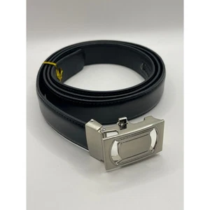 Herren Schwarz Leder Ratschengürtel mit Silber Automatik Schnalle BIS TAILLE GRÖSSE 52 - Bild 1 von 5