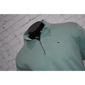 Vineyard Vines Sweater Pullover Golf 1/4 Zip Mens Size 2XL Green Cotton - Picture 1 of 8