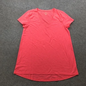 Lilly Pulitzer Shirt Womens Small Coral Pink V-Neck Slub Knit High-Low Hem Tee - Picture 1 of 9