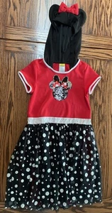 Disney Girls Minnie Mouse Dress Size XL 14-16 Hoodie Short Sleeve Tulle Sequin - Picture 1 of 6