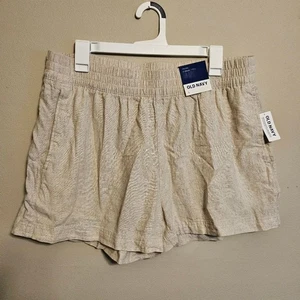 Old Navy Tan Linen Blend Elastic Waistband High-Rise Shorts Large NWT - Picture 1 of 7