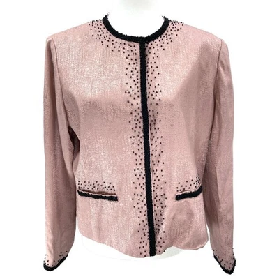 Cárdigan chaqueta hombreras Adrianna Papell 14 100 % seda rosa con cuentas Foto 1 de 4