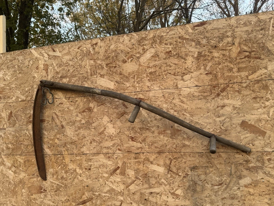 Vintage Antique 60” Long W/ Long 28” Blade Scythe Farm Sickle Hay Tool - Image 1 of 4
