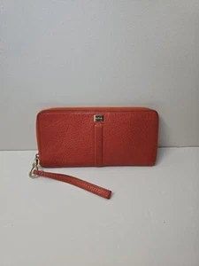 Cole Hann Orange Pebble Leather Passport Wallet Gold Hardware Zip Clousure  - Picture 1 of 18