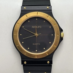 NOS Neo Vintage Adolfo Watch Men Black Gold Tone Rare W. Germany 31mm Quartz GTI - Picture 1 of 10
