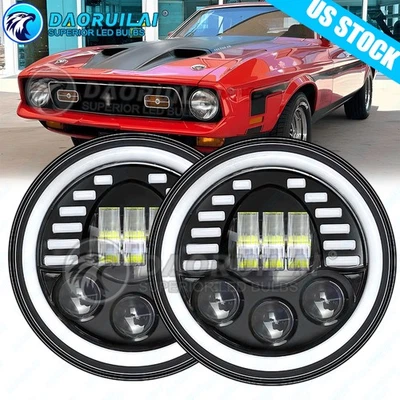 Fit Ford Mustang Fastback 1965 1966 1967 1968-1978 7" INCH black LED Headlights - Image 1 of 4