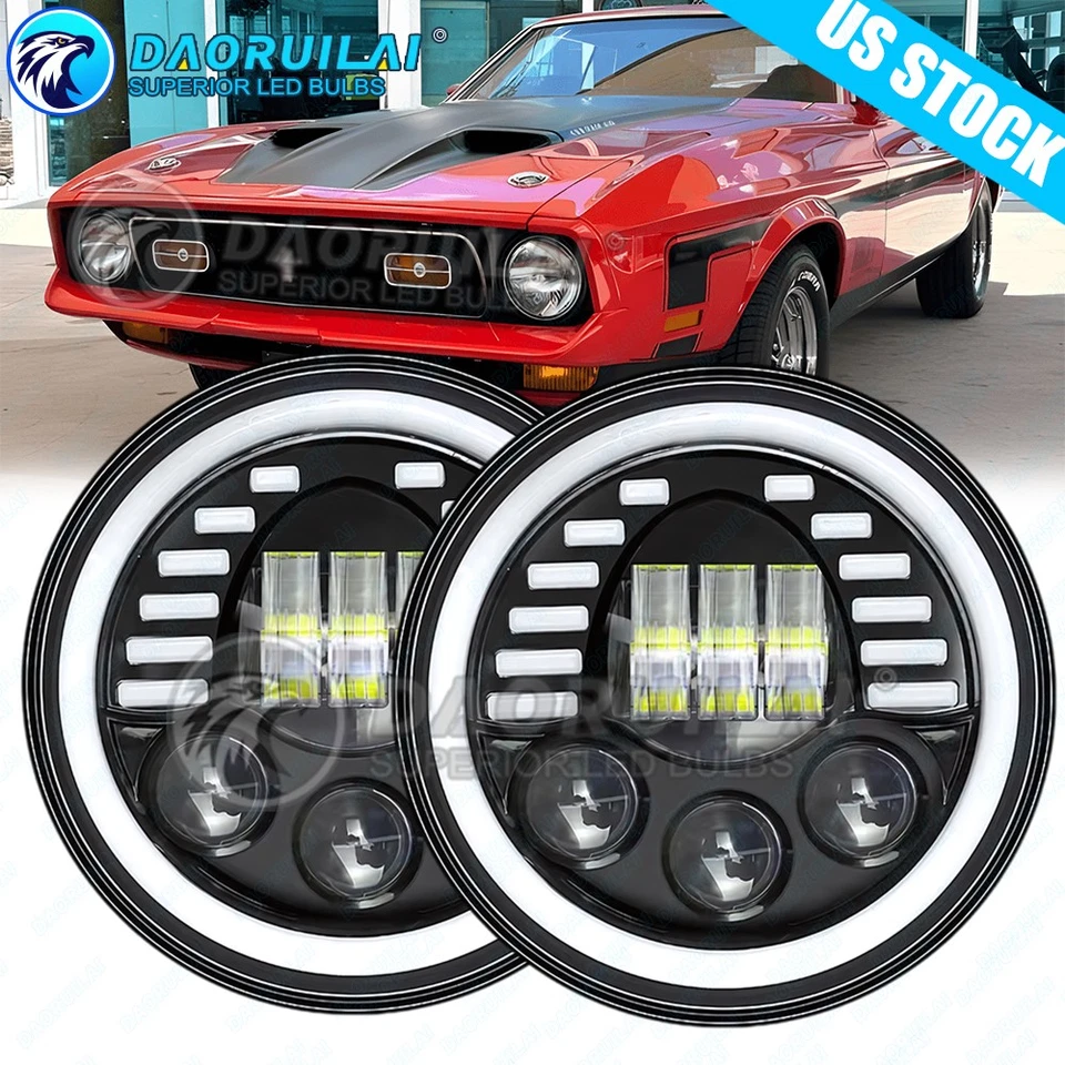 Faros LED negros de 7 pulgadas Fit Ford Mustang Fastback 1965 1966 1967 1968-1978 Foto 1 de 4