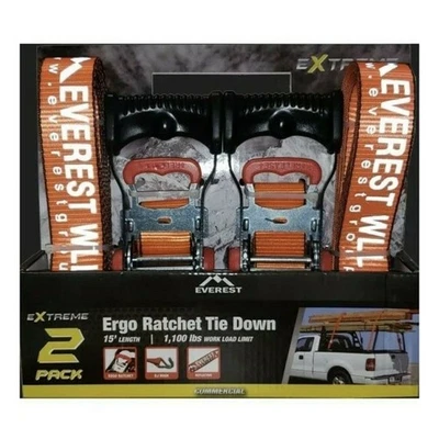 1.5" x 15' Reflective Ratchet Tie-Down Strap, 1100lbs WLL, W/ DJ-Hooks 2-Pack-WM - Image 1 of 4