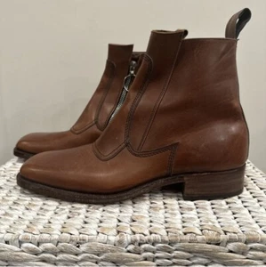 Vintage Mens Thom McAn Brown Leather Stacked Heel Zip Up Boots Size 9 - Picture 1 of 6