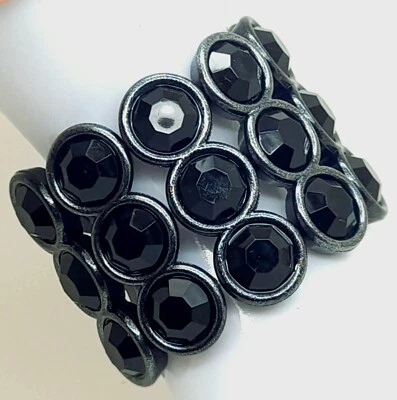 B048 Boho Three Row Chunky Black Acrylic Crystal Stretch Statement Bracelet - Image 1 of 4