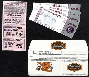 California Angels Tickets 4 unbenutzt 26.09.94 Strike - Spiel nicht gespielt - Bild 1 von 2