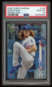 2020 Topps Chrome - DUSTIN MAY #176 - Refractor Rookie (RC) - PSA 10 - Dodgers - Picture 1 of 2