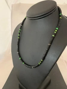 Grün Türkis Schwarz Onyx Heishi Navajo Sterlingsilber Halskette 19236 - Bild 1 von 12