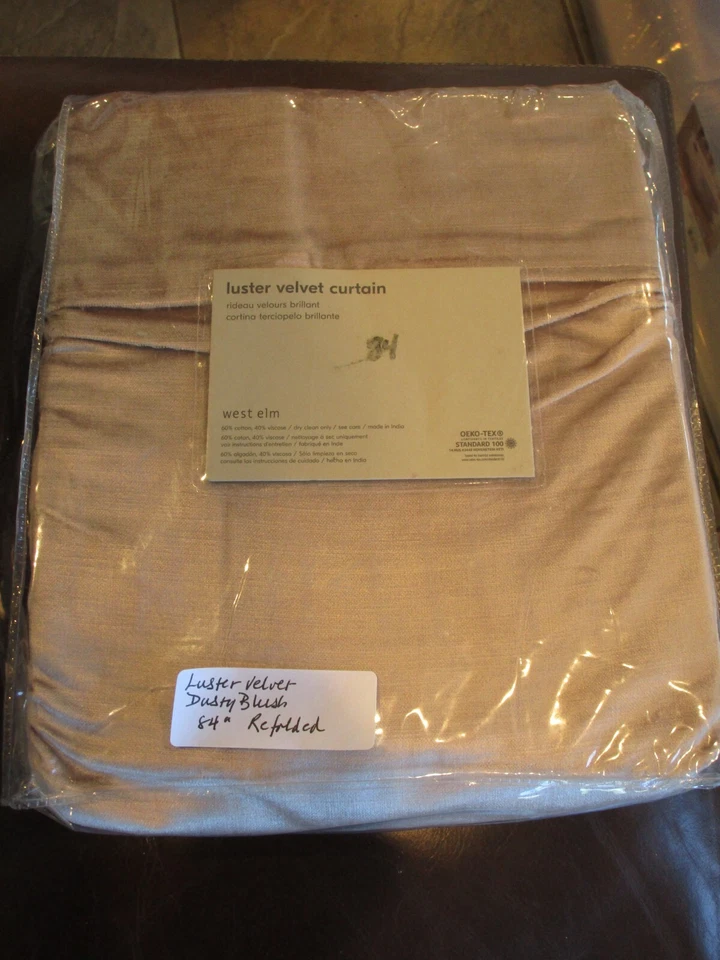 1 West Elm cotton Luster Velvet dusty blush drape panel curtain 48 84 New refold - Image 1 of 1