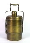 Heavy brass Indian tiffin box Old vintage brass made Lunch carrier G66-730