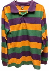 Polo sportiva J.J.J. New Orleans Martedì Grasso verde oro viola a righe piccola S lunga - Foto 1 di 12