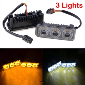 2Pcs 3 LED Car White Daytime Running Light DRL Amber Turn Signal Front Fog Lamp - Foto 1 di 8