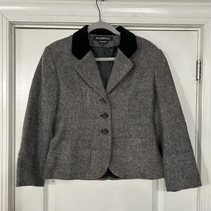 Vintage Braebrook Tweed Riding Blazer Women’s Medium Gray Wool Velvet Collar VGC - Picture 1 of 15