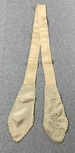 Cravatta donna vintage 100% seta ricamata lunga 44" beige - Foto 1 di 3