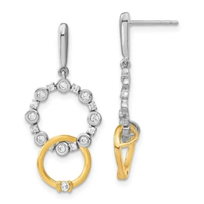 14K Two-tone Gold Lab-Created Diamond SI1/SI2, G H I, Circle Drop Post Earrings - Image 1 of 3