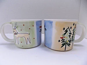 PAR de tazas navideñas Eddie Bauer de 16 oz renos muñecos de nieve árboles de Navidad - Imagen 1 de 8