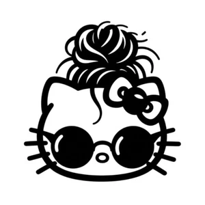 Cara de gatito Kawaii - Calcomanía de vinilo - Diseño divertido - 10 cm - Mum Bun II - Imagen 1 de 1