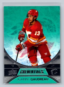 2021-22 UD Credentials #8 Johnny Gaudreau -Teal 136/399-Flames - Picture 1 of 2