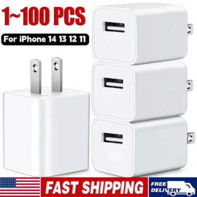 White 1A USB Power Adapter AC Home Wall Charger US Plug FOR iPhone 5 6 7 8 LOT - Image 1 of 4