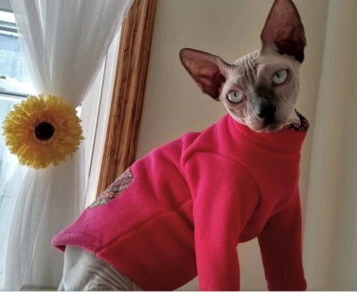 Stunning Hot Pink Fleece Coat for Cats - Size SMALL with floral tubing/pocket - Image 1 of 4