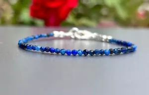 A+ Natural Blue Lapis Lazuli Dimond Cut Round Gemstone Beads Women Bracelet 6-8" - Picture 1 of 6