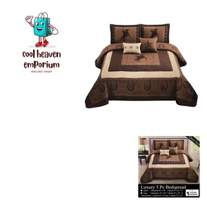 New 5 Pieces Western Stars and Horses Cowboy Luxury Home Quilt Bedspread Over... - Picture 1 of 3