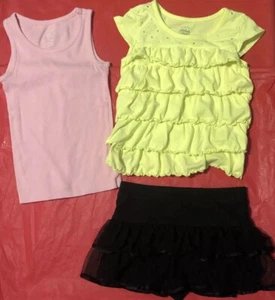 Girls Size 6/6X (3) Piece Lot 1 Tank  1 Yellow Top & Black Skirt/Shorts #989 - Picture 1 of 24