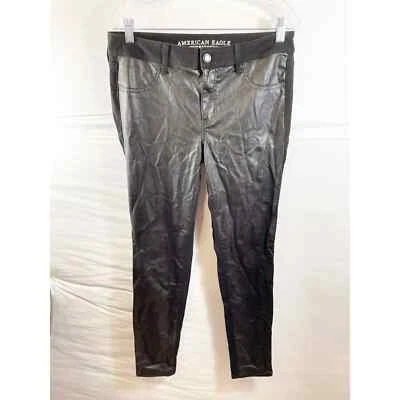 Jeans largos American Eagle para mujer talla 10 negros jegging imitación cuero para Foto 1 de 4
