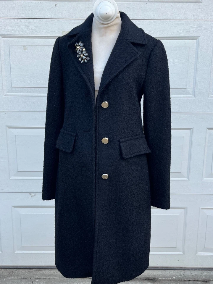 Eliza J black  long  coat wool blend  gold button size 4 - Image 1 of 4
