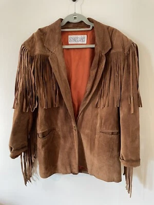 Chaqueta de cuero vintage renacentista estilo occidental marrón con flecos chaqueta suave pequeña Foto 1 de 4