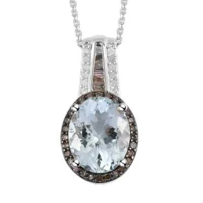 ¡HERMOSO! "Cadena colgante de diamantes y aguamarina premium de 2,60 quilates placa de platino de 20""" Foto 1 de 4