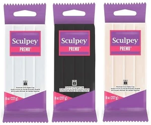 Polyform Premo Sculpey Polymer Premium Ofen Backen Ton 8 Unzen weiß, Opal, schwarz, grau - Bild 1 von 17