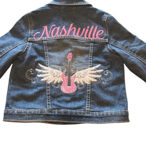 Nashville Guitar Wings Pink Embroidered Denim Jacket Girls 5T Country Rodeo - Picture 1 of 6