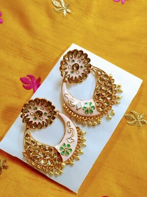 Brincos étnicos indianos/brincos Meenakari/brincos de bollywood/brincos de pérola - Imagem 1 de 4