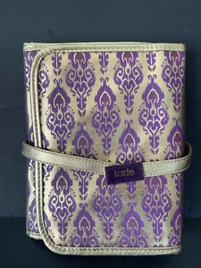 Tarte Travel Cosmetics Makeup Bag w/Mirror & 2 Zipper Pockets Purple and Gold - Picture 1 of 5