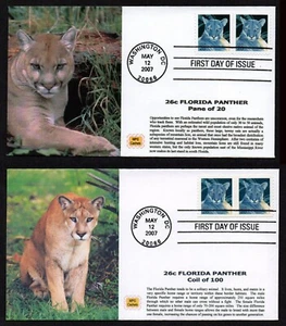 USA, SCOTT # 4139 & 4141, SET OF 2 MPG FDC COVERS - FLORIDA PANTHER, YEAR 2007 - Picture 1 of 3