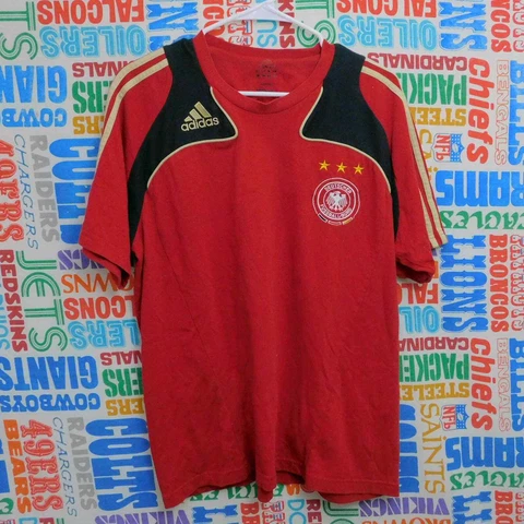 Vintage Y2K Adidas Deutscher Fussball-Bund T Shirt Size L Red Germany Cover